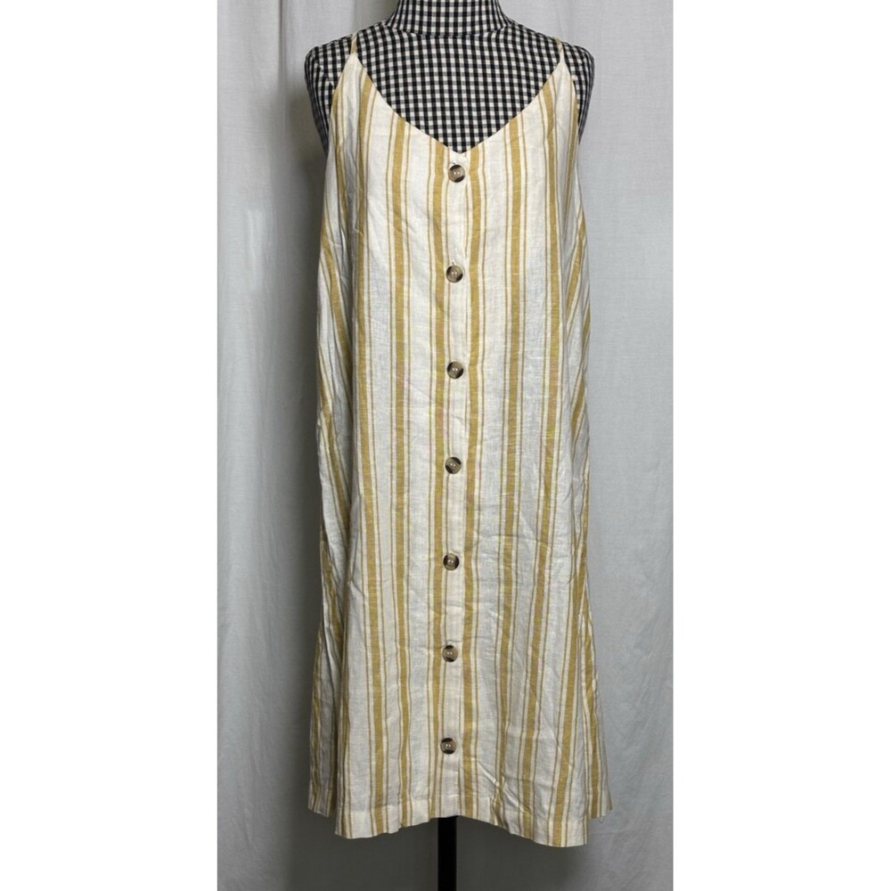 Altar'd State Linen Blend Dress Women's Large Button-Up Strappy Yellow Striped